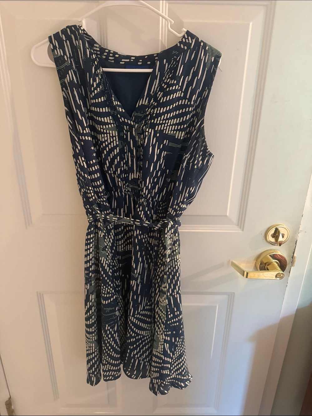 Apt. 9 Navy & White Sleeveless Print Wrap-Style Dress